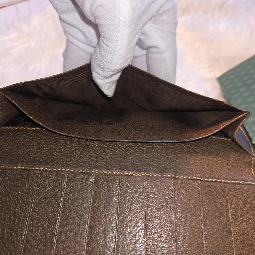 Gucci Vintage Brown Leather Long Bifold RARE Find Men's Breast Pocket Wallet